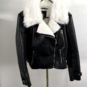 Faux leather Biker Jacket with Faux Fur